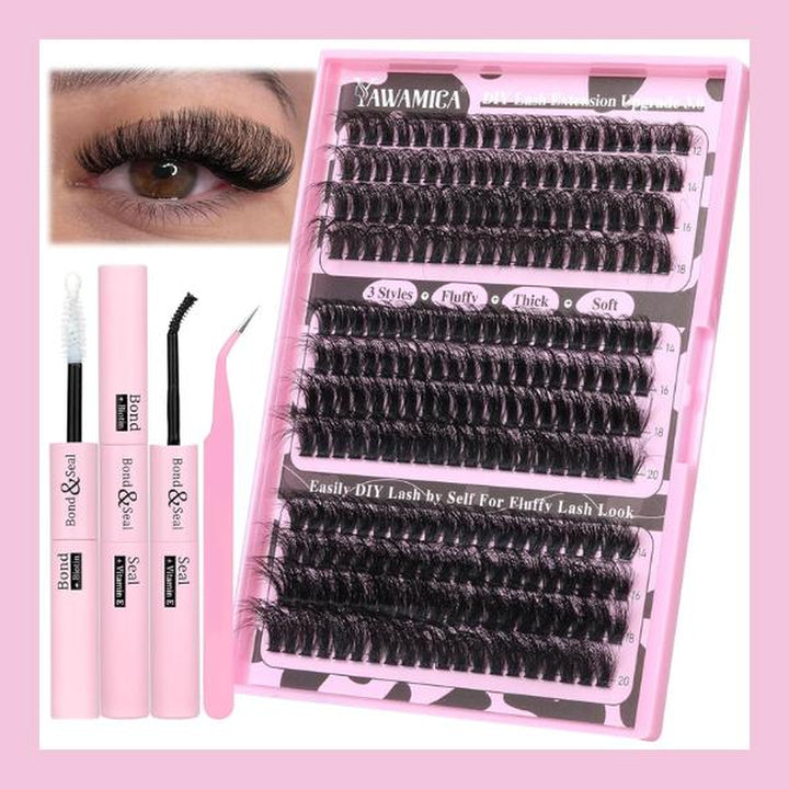 Eyelash Extension Kit 240Pcs Individual Lashes Kit with Bond and Seal and Lash Applicator DIY at Home for Beginner