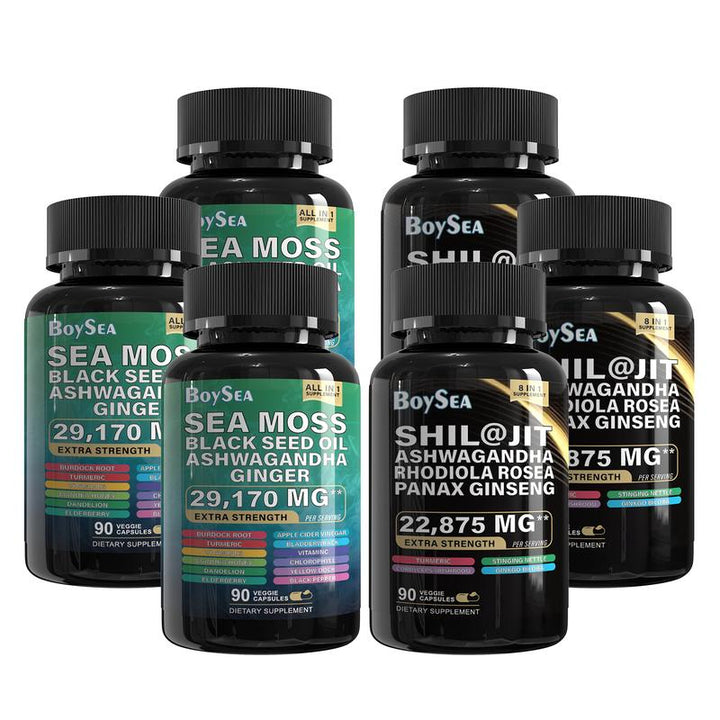 Boysea Sea Moss and Shilajit Bundle - 90 Count - Sea Moss Capsules (Sea Moss, Black Seed Oil) & Pure Shilajit Capsules (Shilajit, Ashwagandha)