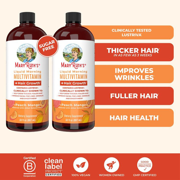 Maryruth'S Liquid Multivitamin + Hair Growth with Clinically Tested Lustriva - Thicker Hair - Reduce Wrinkles & Fine Lines - Haircare - 30 Fl Oz