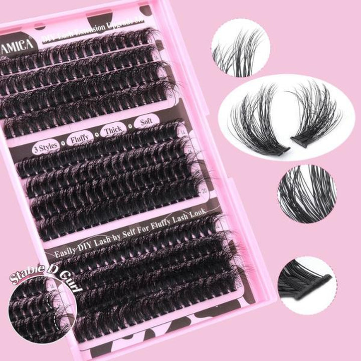 Eyelash Extension Kit 240Pcs Individual Lashes Kit with Bond and Seal and Lash Applicator DIY at Home for Beginner