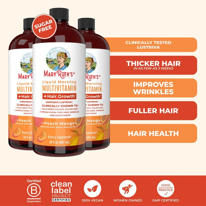 Maryruth'S Liquid Multivitamin + Hair Growth with Clinically Tested Lustriva - Thicker Hair - Reduce Wrinkles & Fine Lines - Haircare - 30 Fl Oz