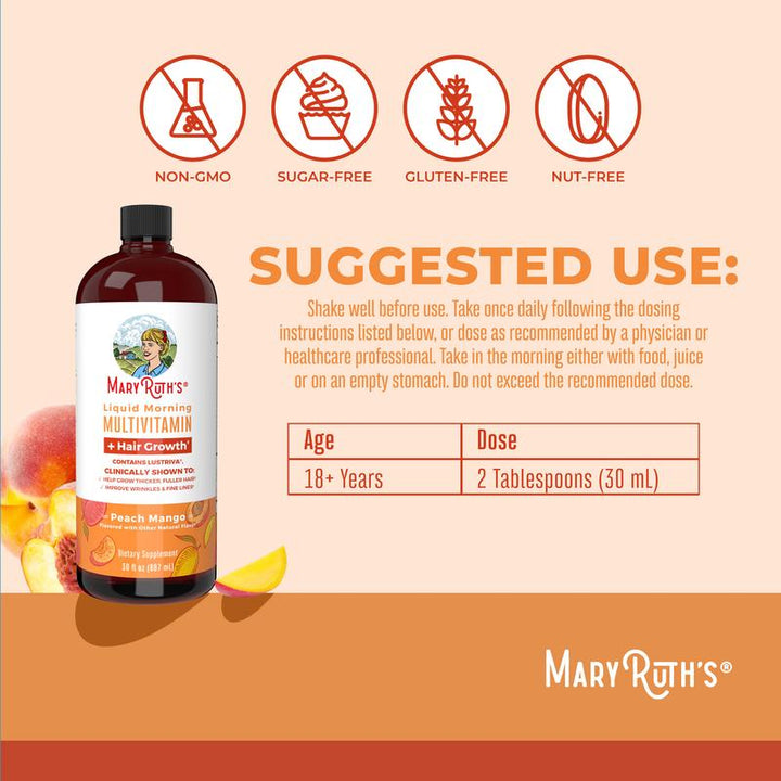 Maryruth'S Liquid Multivitamin + Hair Growth with Clinically Tested Lustriva - Thicker Hair - Reduce Wrinkles & Fine Lines - Haircare - 30 Fl Oz