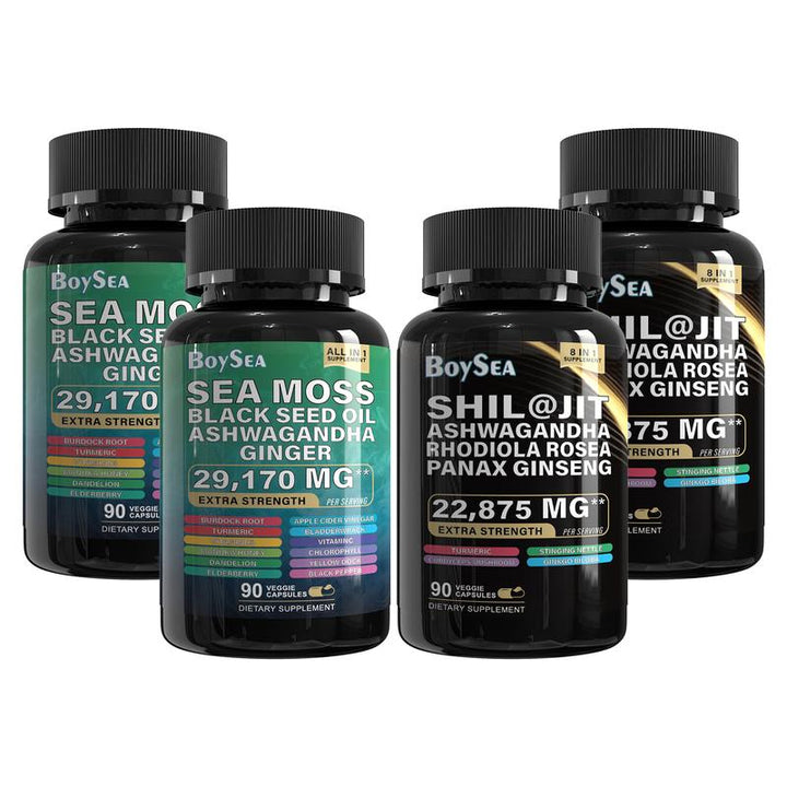 Boysea Sea Moss and Shilajit Bundle - 90 Count - Sea Moss Capsules (Sea Moss, Black Seed Oil) & Pure Shilajit Capsules (Shilajit, Ashwagandha)