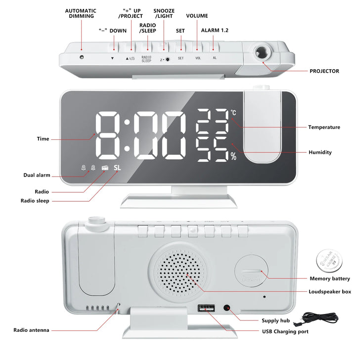 LED Digital Projection Alarm Clock - Essentially Radiant