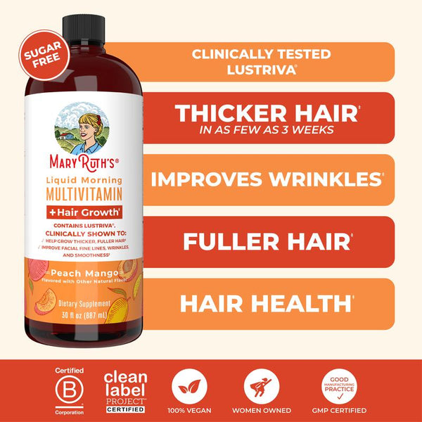 Maryruth'S Liquid Multivitamin + Hair Growth with Clinically Tested Lustriva - Thicker Hair - Reduce Wrinkles & Fine Lines - Haircare - 30 Fl Oz