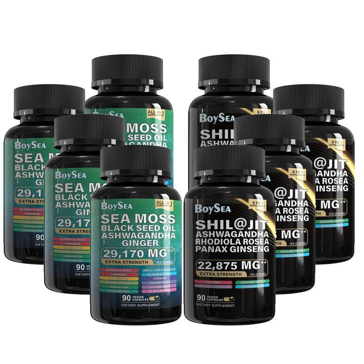 Boysea Sea Moss and Shilajit Bundle - 90 Count - Sea Moss Capsules (Sea Moss, Black Seed Oil) & Pure Shilajit Capsules (Shilajit, Ashwagandha)