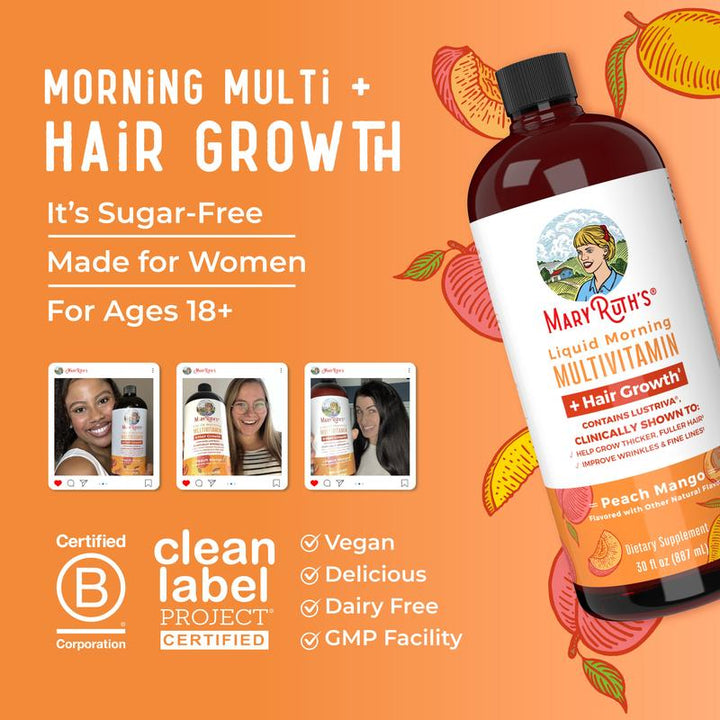 Maryruth'S Liquid Multivitamin + Hair Growth with Clinically Tested Lustriva - Thicker Hair - Reduce Wrinkles & Fine Lines - Haircare - 30 Fl Oz