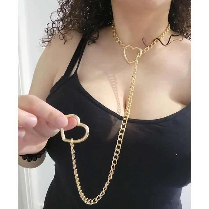 Adjustable Heart O-Ring Punk Rock Cuban Chain Necklace – Lariat Y-Style Necklace with Key & Heart Lock Pendant - Essentially Radiant